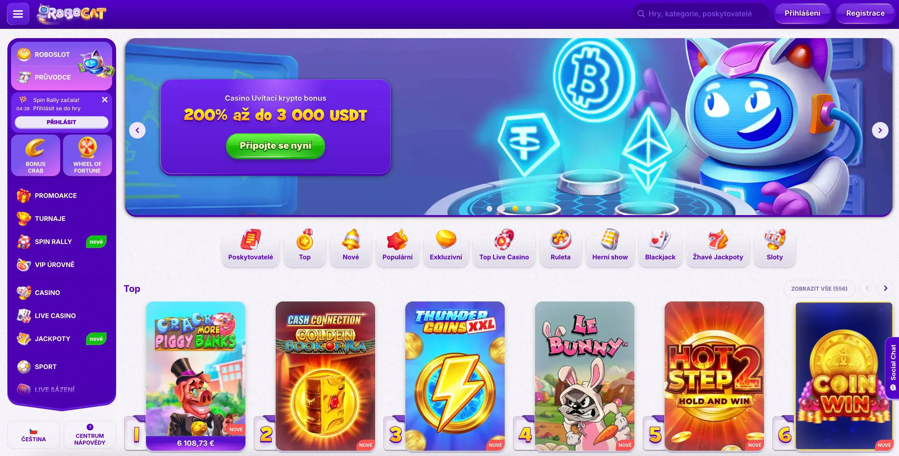 Domovská stránka Robocat casino